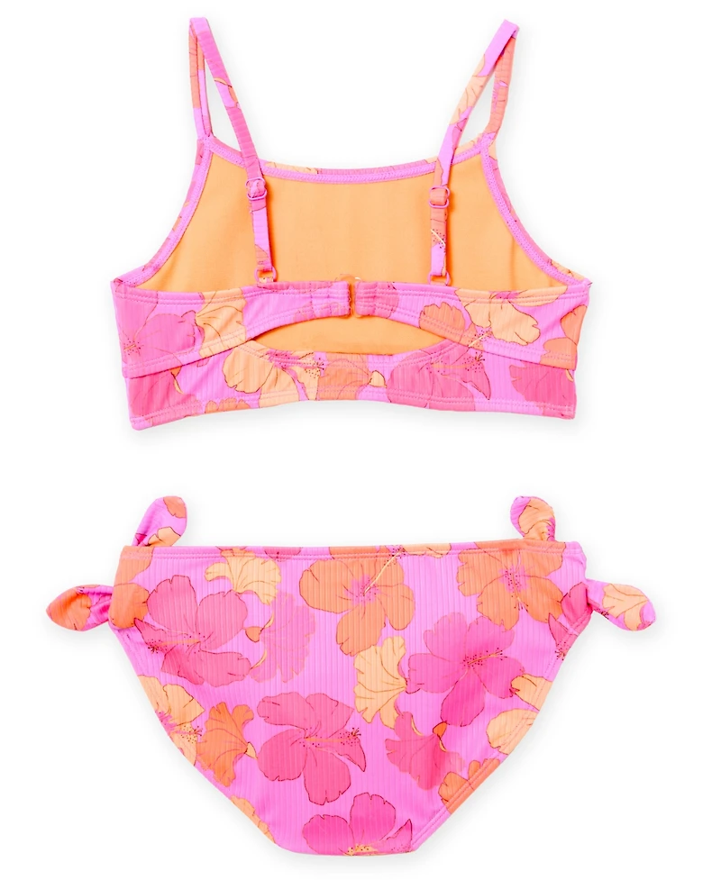 Angel Beach Girls 7-16 Hibiscus Print Rash Guard, Bikini and Hipster Bottom, 3-Piece Set