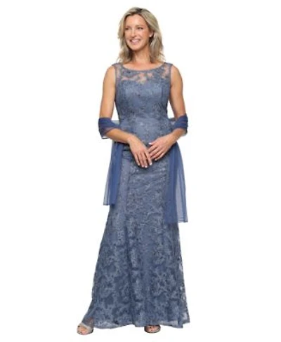 Alex Evenings Womens Long Embroidered Sleeveless Dress