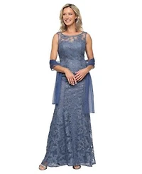 Alex Evenings Womens Long Embroidered Sleeveless Dress