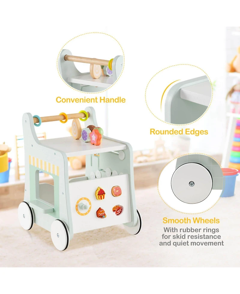 Costway Wooden Baby Walker Ice Cream Cart Toy with Sweet Accessories & Smooth Wheels