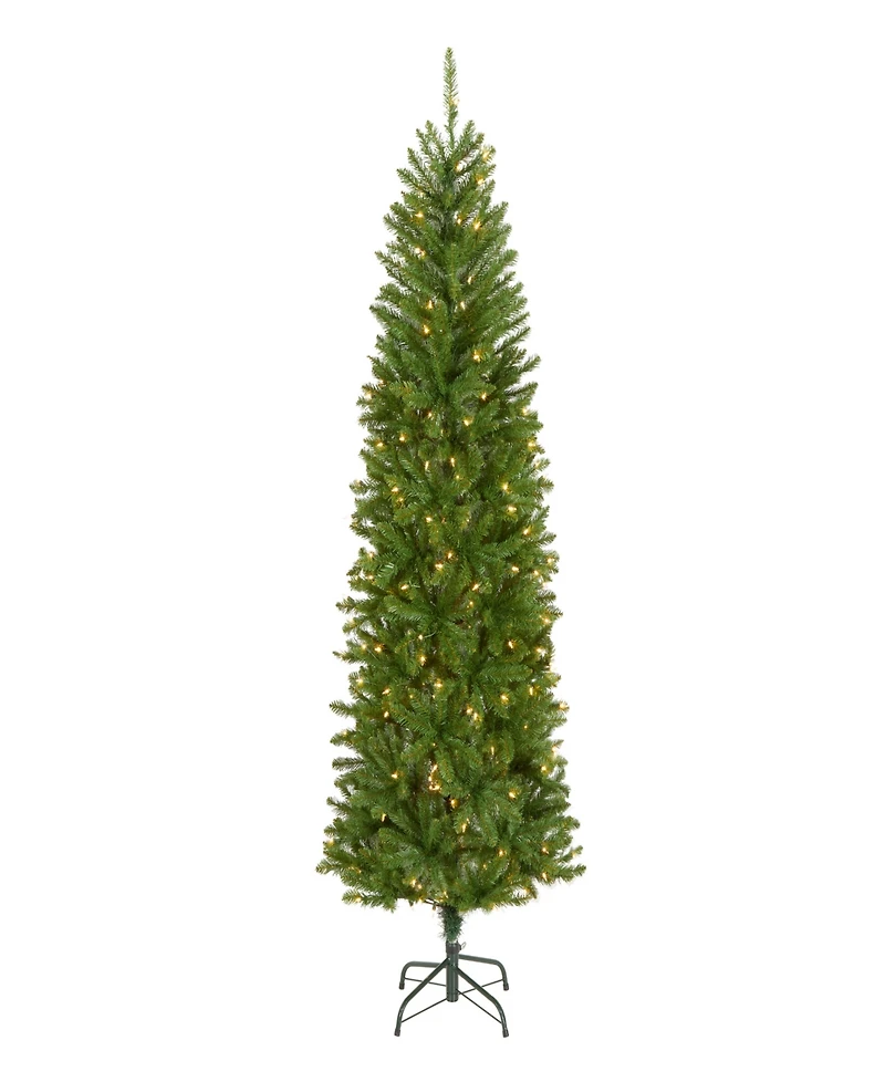 National Tree 6.5' Kingswood Fir Hinged Pencil Tree with 250 Clear Lights