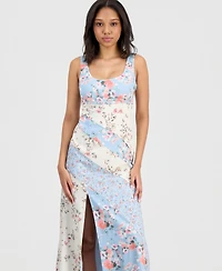 14th Place Juniors' Mixed Floral Scoop-Neck Midi Dress