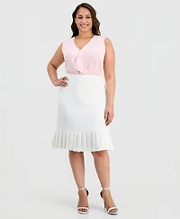 Kasper Plus Pleat-Trim Stretch Crepe Skirt