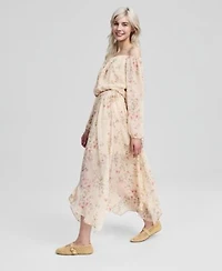 Now This Womens Off The Shoulder Floral Print Top Handkerchief Hem Midi Skirt Macys Exclusive