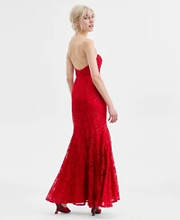 Violet Weekend Juniors' Strapless Lace Mermaid Gown