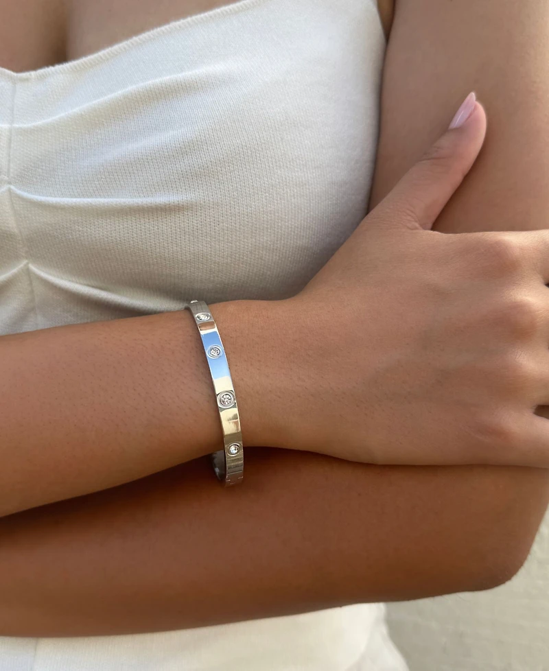 Adornia Tarnish Resistant Silver Crystal Eternity Cuff Bracelet