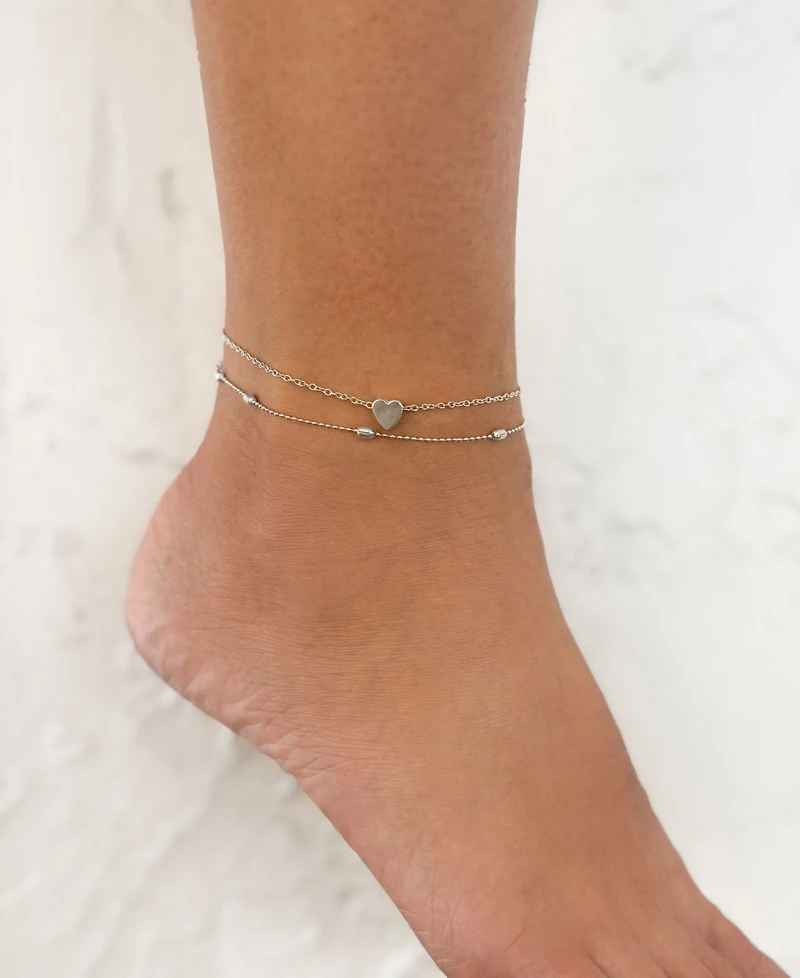 Adornia Silver Adjustable Heart Anklet Set