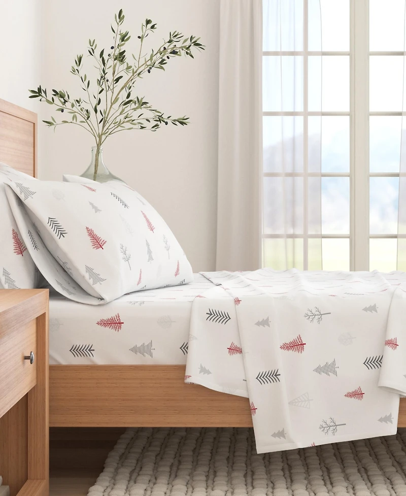 Linery & Co. 100% Turkish Cotton Winter Flannel Sheet Set - Winter trees