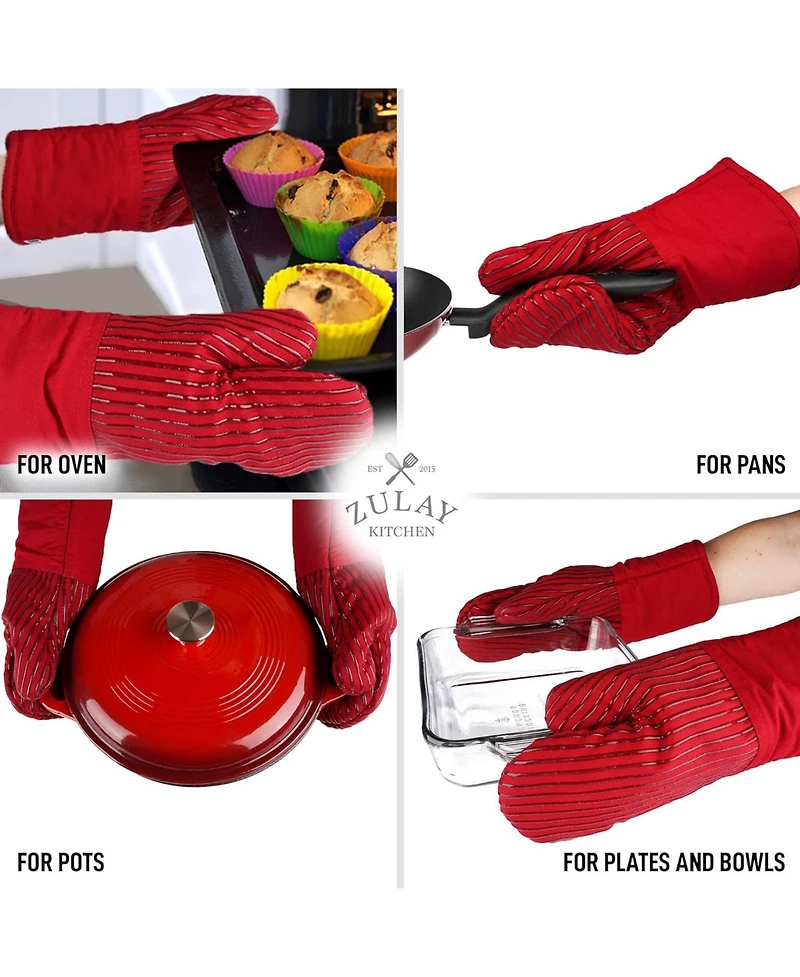 Zulay Kitchen Heat Resistant Thick Cotton Oven Mitts with Non-Slip Silicone Liner
