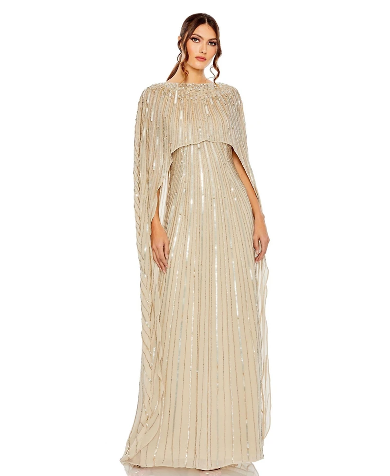 Mac Duggal Women's Embellished Beaded Column Cape Gown