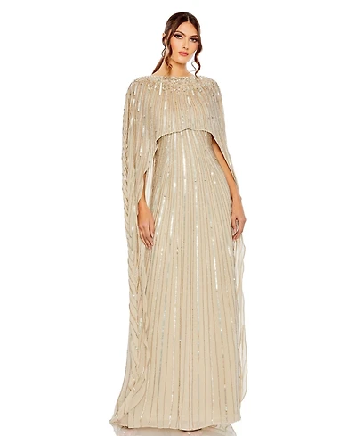 Mac Duggal Women's Embellished Beaded Column Cape Gown