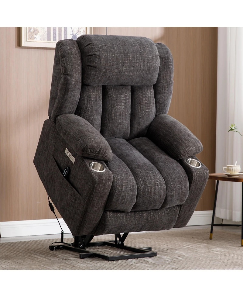 Clihome Up to 350 Lbs Chenille Power Lift Recliner Chair Heavy Duty Motion Mechanism with 8 Point Vibration Massage and Lumbar Heating Usb and Type C