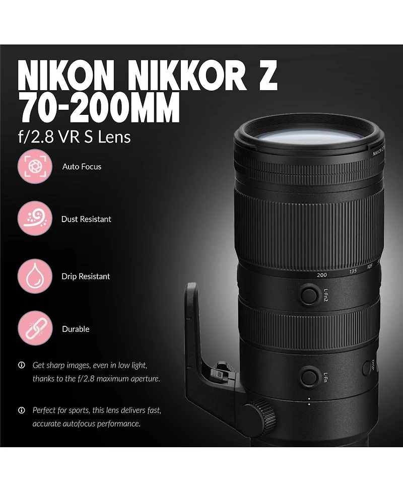 Nikon Z 6II Mirrorless Digital Camera with Nikkor Z 70-200mm f/2.8 Vr S Lens, Bundle with 64GB Uhs-i Memory Card, Shoulder Bag, 77mm Filter Kit, Scree