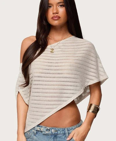 Edikted Women's Loma Asymmetric Off Shoulder Knit Poncho