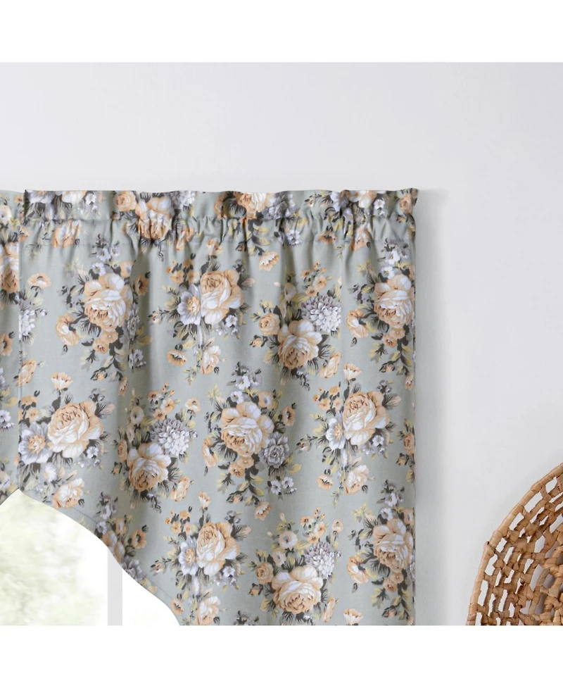 Ellis Curtain Ellis Bella Rose Stylish Medium Scale Printed Floral Pattern 1.5" Rod Pocket Tailored Swag 56"x36" Mist