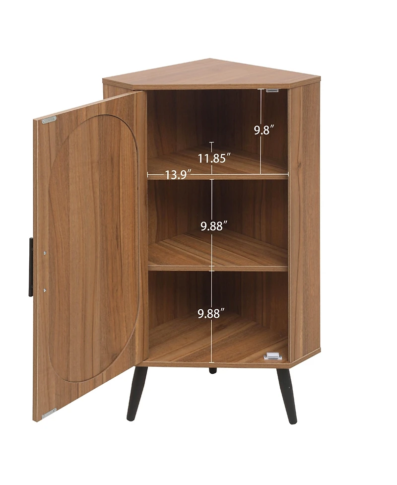 Freestanding Corner Cabinet with Rattan door