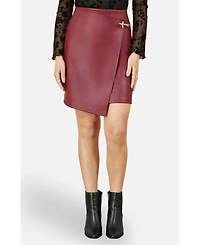 Yumi Women's Faux Leather Wrap Mini Skirt