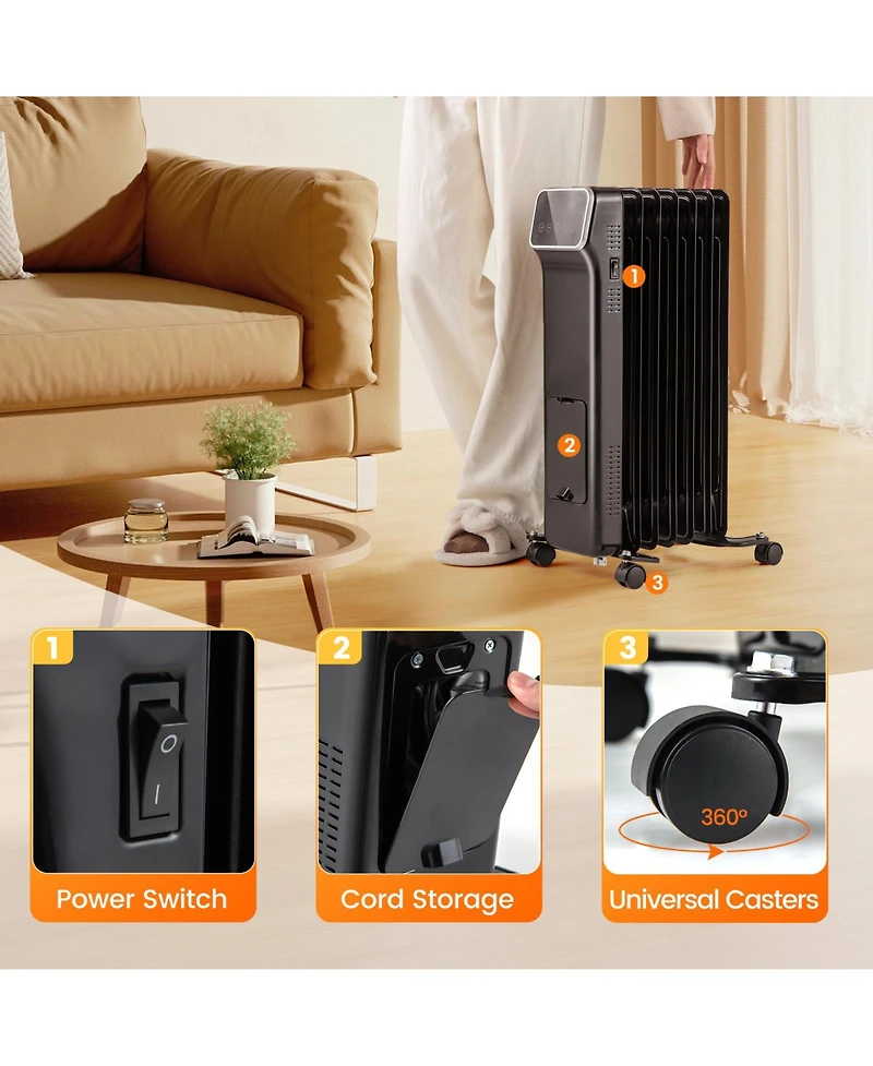 Sugift 1500W Oil Filled Radiator Heater with Remote Control 3 Modes 24H Timer
