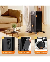 Sugift 1500W Oil Filled Radiator Heater with Remote Control 3 Modes 24H Timer
