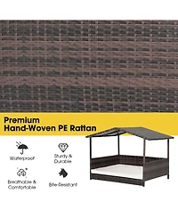 Sugift Outdoor Wicker Dog House with Weatherproof Roof-White