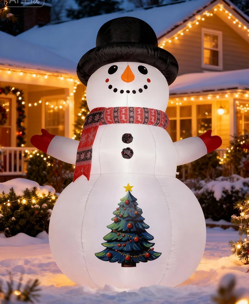 Sugift 8FT Lighted Inflatable Snowman with Led Lights, Waterproof Polyester Outdoor Christmas Decoration with Blower and Stakes