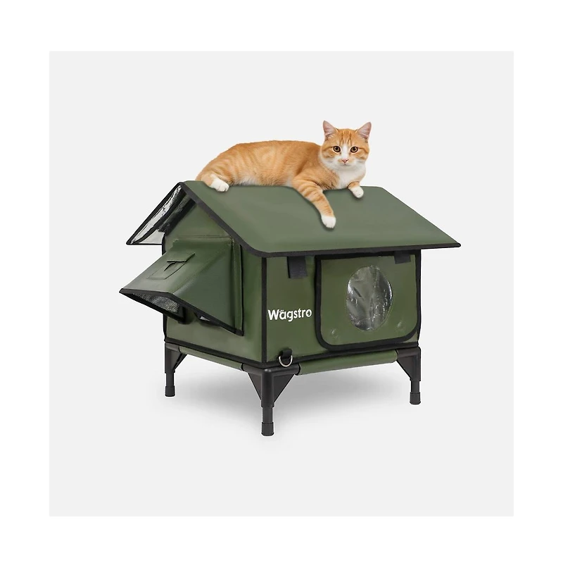 Wagstro RoofHaus Heated Outdoor Cat Shelter – Olive Green