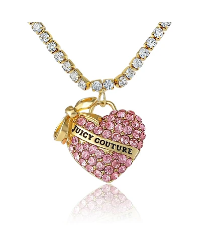Juicy Couture Pink Pave Heart Pendant Necklace, Gold Tone