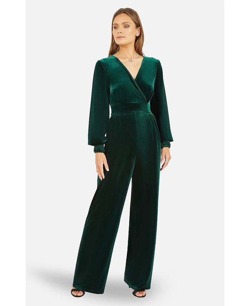 Yumi Women's Velvet Long Sleeve Jumpsuit