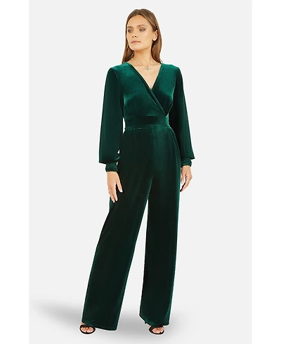 Yumi Women's Velvet Long Sleeve Jumpsuit