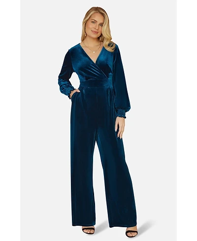 Yumi Women's Velvet Long Sleeve Jumpsuit
