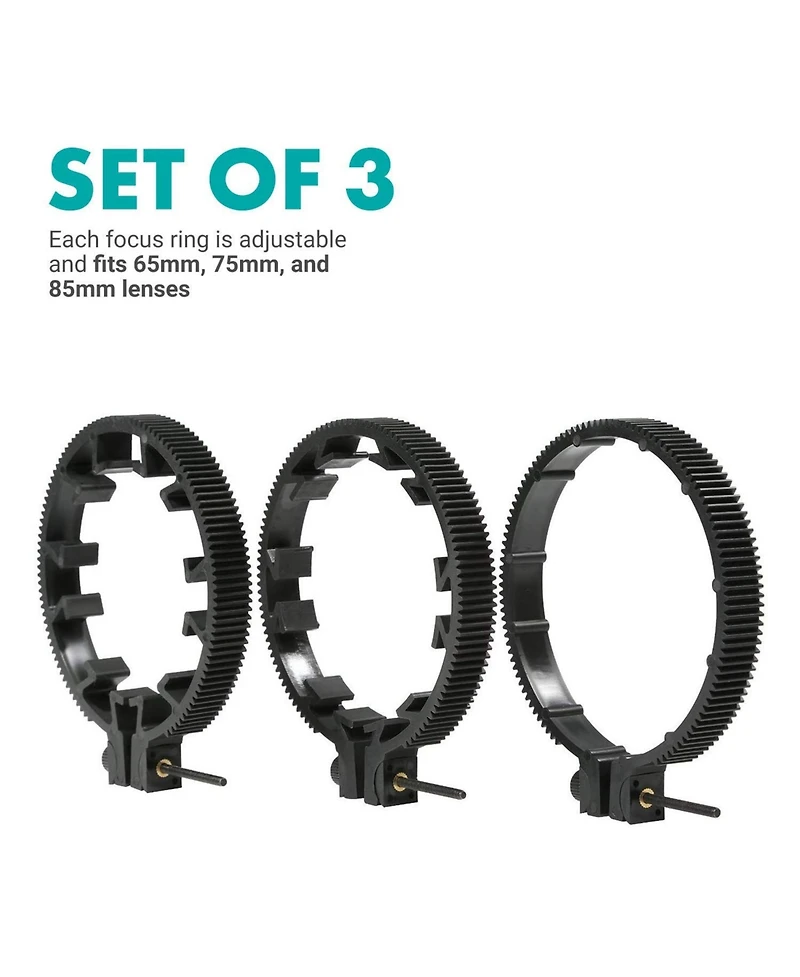 Movo FR3 Adjustable 3-Piece Follow Focus Ring Gear Set