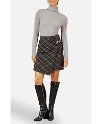 Yumi Women's Check Wrap Skirt With Buckle