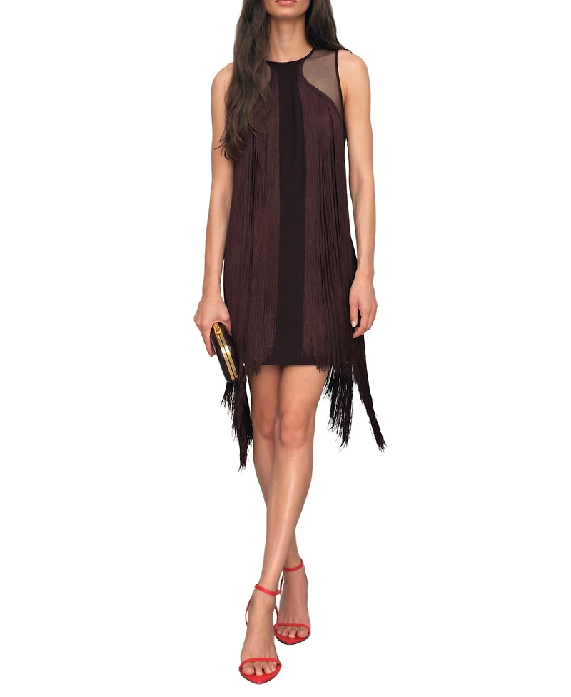Reiss Women's Fringe-Detail Sheer-Panel Mini Dress