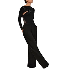 Reiss Women's Velvet Sheer-Panel Wide-Leg Jumpsuit