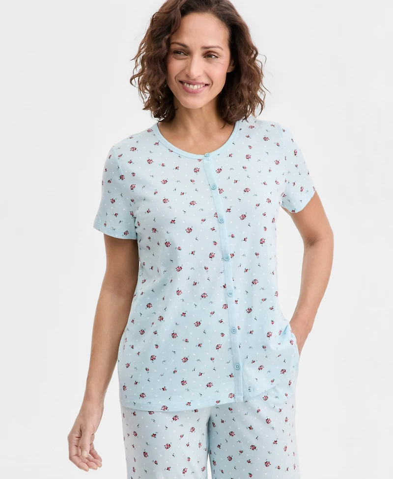 Charter Club Women's 2-Pc. Cotton Printed Cropped Pajamas Set