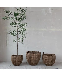 Storied Home 3-Piece Woven Banana Leaf Baskets with Handles, Natural