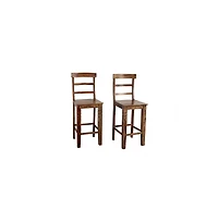 Porter Designs Taos Solid Sheesham Wood Bar Stool, Brown (Set of 2)