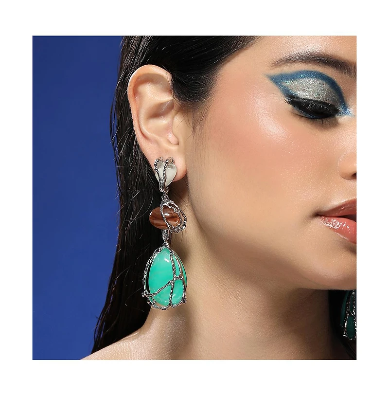 Women's The Veined-Teardrop Drop Earrings - Metallic Silver