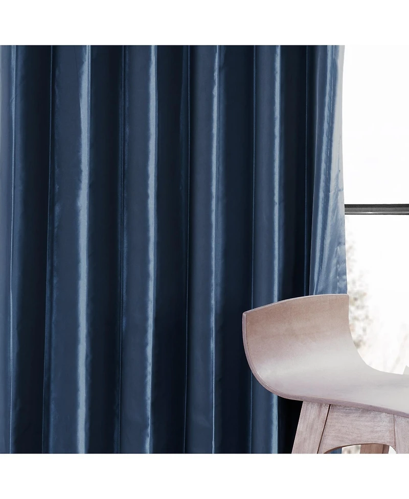 Half Price Drapes Navy Blue Faux Silk Taffeta Blackout Curtain