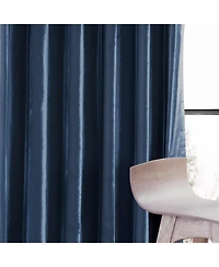 Half Price Drapes Navy Blue Faux Silk Taffeta Blackout Curtain