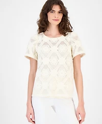 Anne Klein Women's Short-Sleeve Crochet Blouse