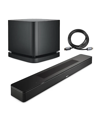 Bose Smart Soundbar, Black, Bundle with Bass Module 500, 6' Hdmi 2.0 Cable