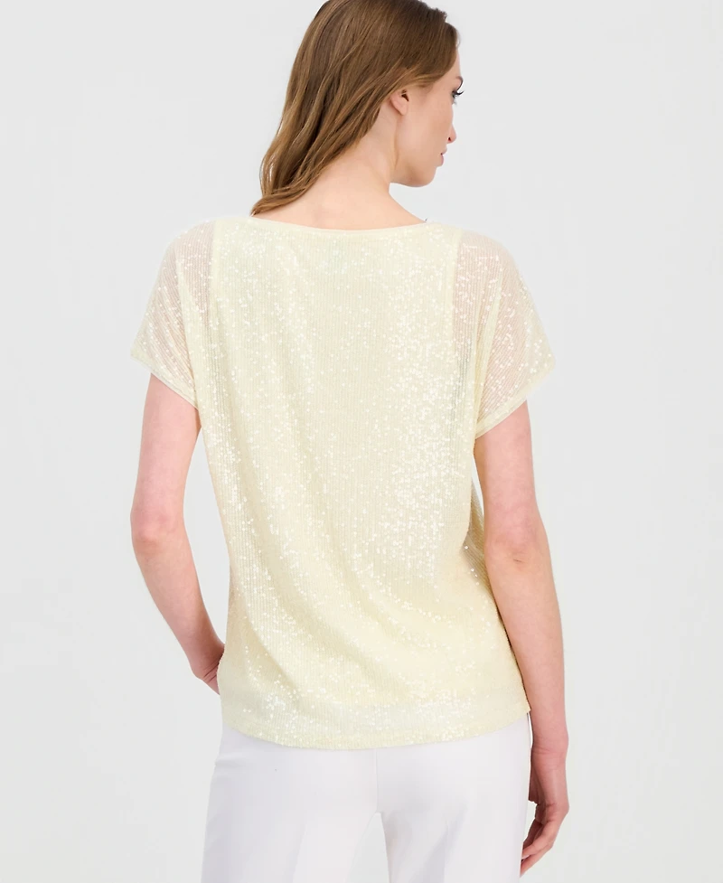 Anne Klein Women's Short-Sleeve Sequin Top