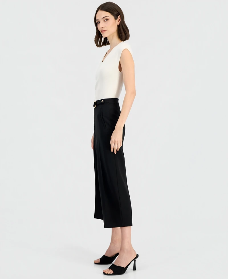 Anne Klein Women's Pull-On Belted Mid-Rise Wide-Leg Pants