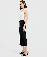 Anne Klein Women's Pull-On Belted Mid-Rise Wide-Leg Pants