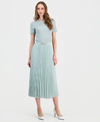 Anne Klein Women's Pleated Pull-On Belted Midi Skirt