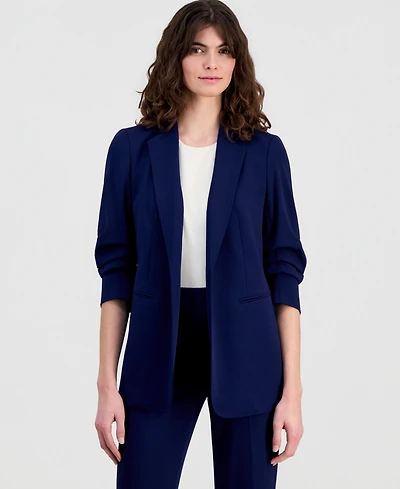Anne Klein Petite V-Neck Notch Collar Open-Front Jacket