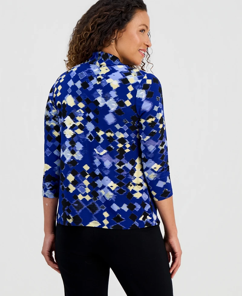 Kasper Petite Twist-Neck 3/4-Sleeve Top