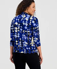 Kasper Petite Twist-Neck 3/4-Sleeve Top