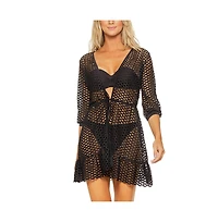 Guria Beachwear Women's Lattice Front Tie Ruffle Hem Cover-up